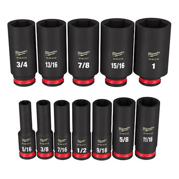 Set Impact Socket, Steel, 12-piece, 6-point, Black Phosphate