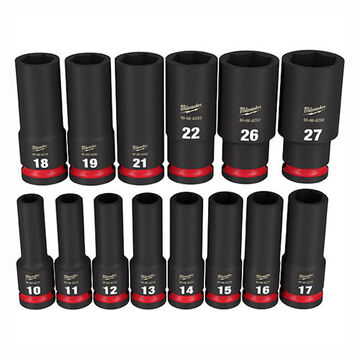 Set Impact Socket, Steel, 1/2 In Drive, 14-piece, 6-point, Black Phosphate