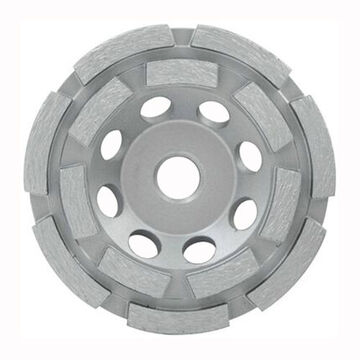 Diamond Cup Wheel, 4 in dia, 5/8 in-11 Arbor, 15000 rpm Speed, Concrete, Masonry, Stone Aggregates, Double Row