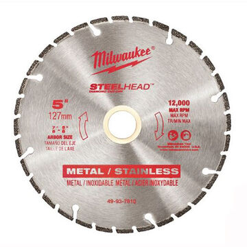 Cut-Off Wheel, Abrasive Alloy Steel, 5 in Dia, 12000 rpm, Diamond Grit