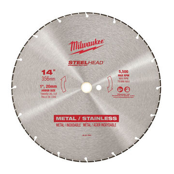 Wheel Cut-off, Abrasive Steel, 14 In Dia, 5460 Rpm, Diamond Grit