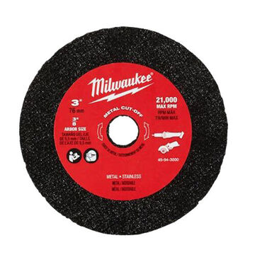 Cut-Off Wheel, Abrasive Aluminum Oxide, 3 in Dia, 20000 rpm, 60 Grit