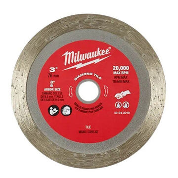 Diamond Power Saw Blade, 3 in dia Blade, 3/8 in Arbor, 0.4 in wd Cut, 5/8 in dp Cut