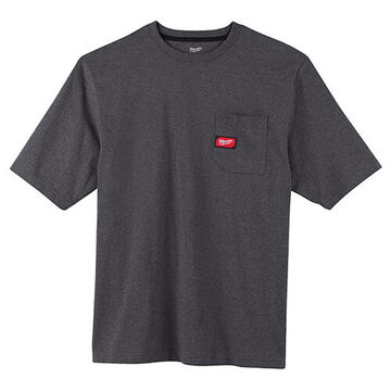 T-shirt à manches courtes et col rond très résistant, coton/polyester, 2X-Large, 46 à 48 pouce de poitrine, gris
