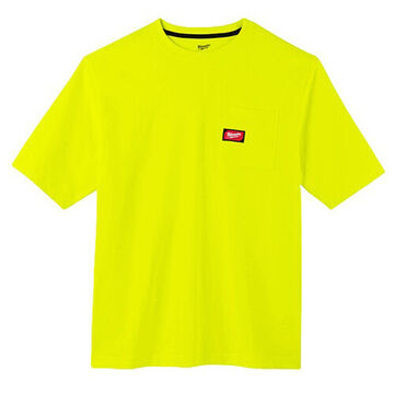 Heavy-Duty Round Neck Short Sleeve T-Shirt, Cotton/Polyester, Medium, 40 to 42 in Chest, Yellow