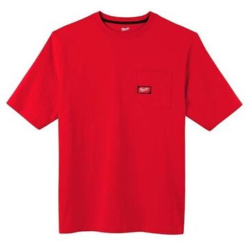 Heavy-Duty Round Neck Short Sleeve T-Shirt, Cotton/Polyester, 3X-Large, 48 to 50 in Chest, Red