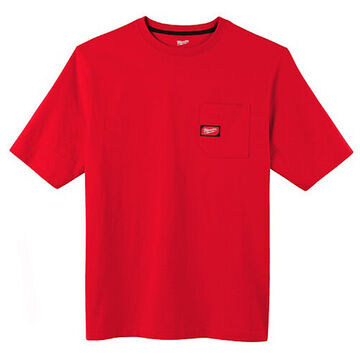 Heavy-Duty Round Neck Short Sleeve T-Shirt, Cotton/Polyester, X-Large, 44 to 46 in Chest, Red