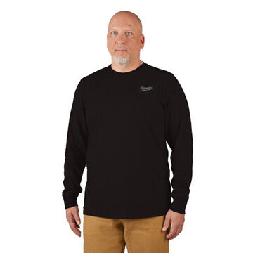 Long Sleeve Hybrid Work Tee, Cotton/Polyester, X-Large, 46 to 48 in Chest, Black