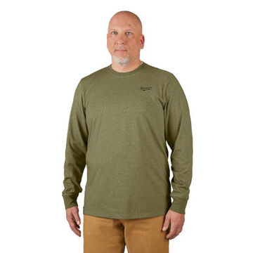 Long Sleeve Hybrid Work Tee, Cotton/Polyester, 3X-Large, 54 to 56 in Chest, Green
