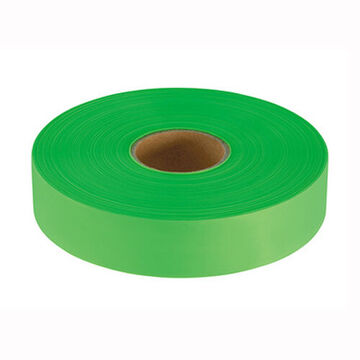 Flagging Tape, Plastic, 1 in wd, 600 ft lg, 2 mil thk, Lime, Plain Legend