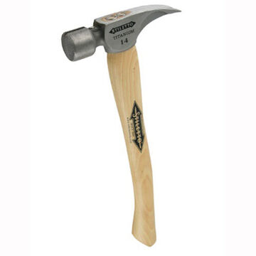Hybrid Handle Hammer, Milled Face Type, Head Weight: 14 oz, Titanium, 16 in OAL, Curved Handle