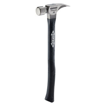 Hybrid Handle Hammer, Smooth Face Type, Head Weight: 16 oz, Titanium, 18 in OAL, Curved Handle