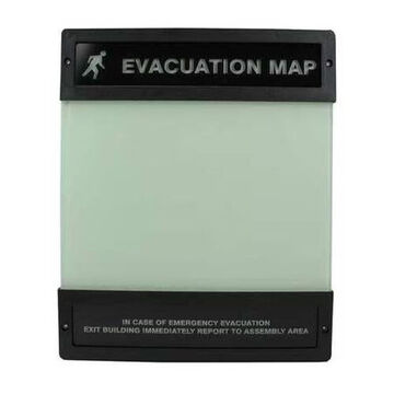 Evacuation Map Holder, 8-1/2 in ht, 11 in wd, Polycarbonate, Surface Mount