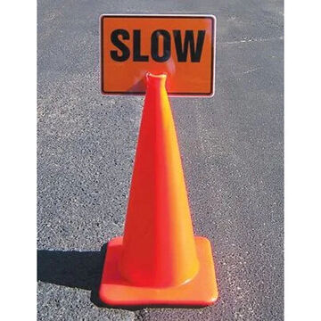 Traffic Cone Top Warning Safety Sign, 10 in ht, 14 in wd, Plastic