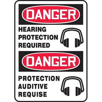 Danger Sign, 14 in ht, 10 in wd, Black on Red/White, Plastic, Hole Mount