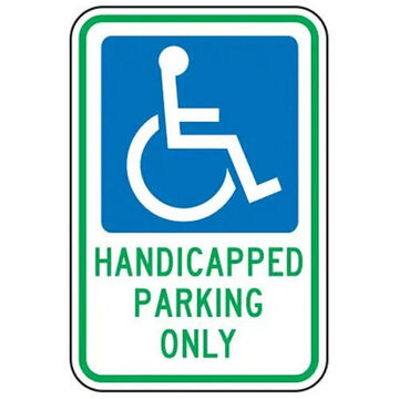 Federal Parking Sign, 18 in ht, 12 in wd, Blue/Green on White, Engineer Grade Reflective Aluminum, Post Mount