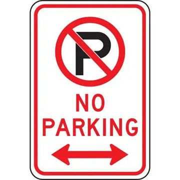 Parking Sign, 18 in ht, 12 in wd, Black/Red on White, Engineer Grade Reflective Aluminum, Post/Fence Mount