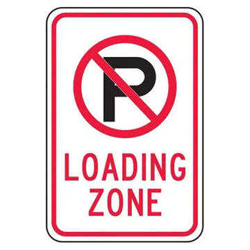 Parking Sign, 18 in ht, 12 in wd, Black/Red on White, Engineer Grade Reflective Aluminum, Post Mount