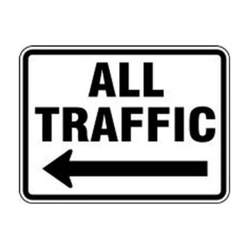 Facility Traffic Sign, 18 in ht, 24 in wd, Black on White, Engineer-Grade Prismatic, Post Mount