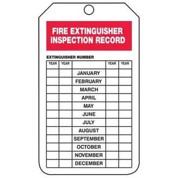 Étiquette de sécurité pour extincteur, 5-7/8 pouce ht, 3-1/8 pouce wd, 3/8 pouce Dia, papier cartonné