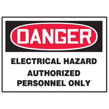 Danger Sign, 5 in ht, 7 in wd, Black on Red/White, Adhesive Vinyl