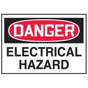 Danger Sign, 3-1/2 in ht, 5 in wd, Black on Red/White, Adhesive Vinyl, Adhesive Mount