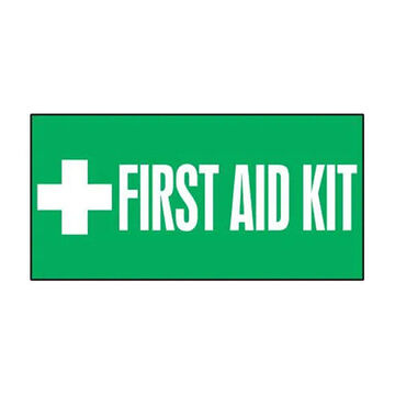 First Aid Kit, 3 in ht, 7 in wd, Green on White, Adhesive Vinyl