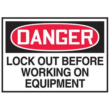 Danger Sign, 3-1/2 in ht, 5 in wd, Black on Red/White, Adhesive Vinyl