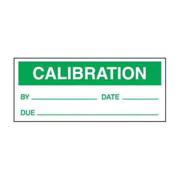 Production Control Calibration Label, 1-1/2 in wd, 5/8 in ht, Calibration, Green/White, Vinyl