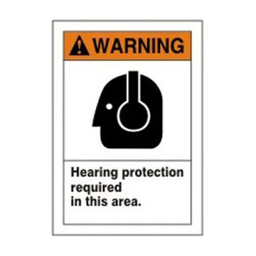 Warning Safety Label, 5 in ht, 3-1/2 in wd, White, Vinyl, Wall Mount