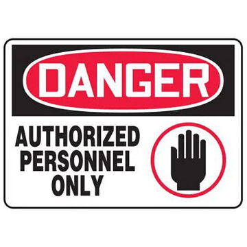 Danger Sign, 10 in ht, 14 in wd, Black on Red/White, Plastic, Hole Mount