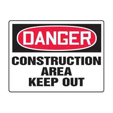 Danger Sign, 24 in ht, 36 in wd, Black on Red/White, Plastic, Hole Mount