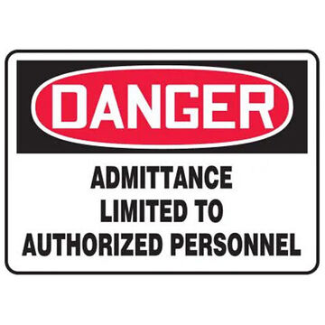 Danger Sign, 10 in ht, 14 in wd, Black on Red/White, Aluminum, Hole Mount