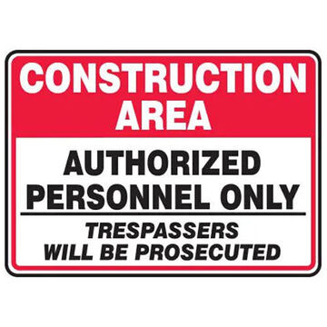 Construction Area Safety Sign, 10 in ht, 14 in wd, Plastic