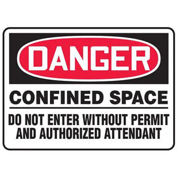 Danger Sign, 10 in ht, 14 in wd, Black on Red/White, Dura Plastic, Hole Mount