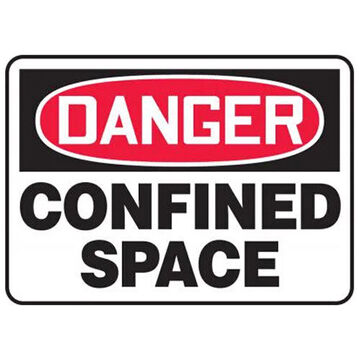 Danger Sign, 7 in ht, 10 in wd, Black on Red/White, Adhesive Vinyl, Surface Mount