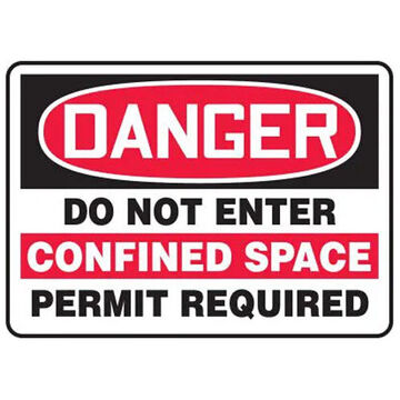 Danger Sign, 7 in ht, 10 in wd, Black on Red/White, Aluminum, Hole Mount