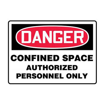 Danger Sign, 10 in ht, 14 in wd, Black on Red/White, Plastic, Hole Mount