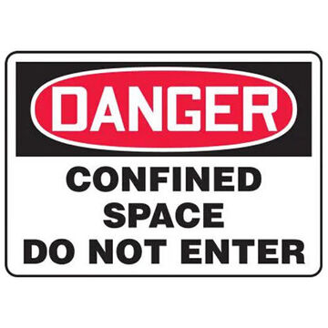 Danger Sign, 10 in ht, 14 in wd, Black on Red/White, Adhesive Vinyl, Surface Mount