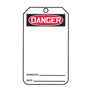 Safety Tag, 5-3/4 in ht, 3-1/4 in wd, White, 3/8 in Dia, PF-Cardstock