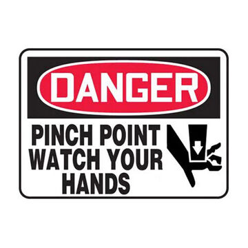 Danger Sign, 10 in ht, 14 in wd, Black on Red/White, Aluminum, Hole Mount