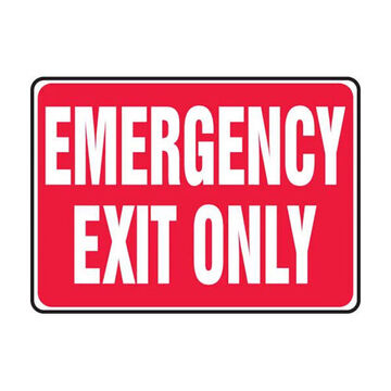Safety Sign, 7 in ht, 10 in wd, White on Red, Vinyl, Adhesive Surface Mount