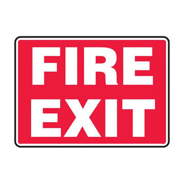 Safety Sign, 7 in ht, 10 in wd, White Text on Red, Vinyl, Adhesive Surface Mount