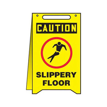 Floor Sign, 20 in ht, 12 in wd, Red/Black on White, Plastic