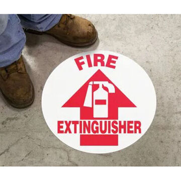 Fire Extinguisher Sign, 17 in ht, 17 in wd, Red/White, Vinyl, Floor Mount