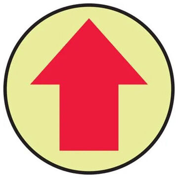Traffic Sign Arrow Pictorial Round, 8 in ht, 8 in wd, Yellow/Red, Adhesive Vinyl, Floor Mount