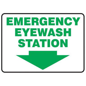 Emergency Safety Sign, 7 in ht, 10 in wd, Green/White, Plastic, Through Hole Mount