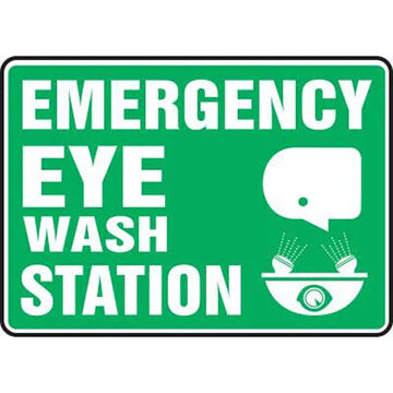 Safety Sign, Emergency Station , 10 In Ht, 14 In Wd, Adhesive Dura Vinyl