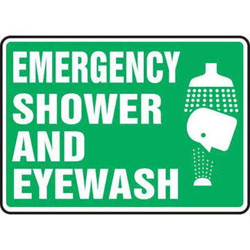 Emergency Shower Safety Sign, 10 in ht, 14 in wd, Adhesive Dura Vinyl