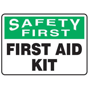 Safety Sign, 7 in ht, 10 in wd, Black/Green/White, Plastic, Through Hole, Bolt-on Mount